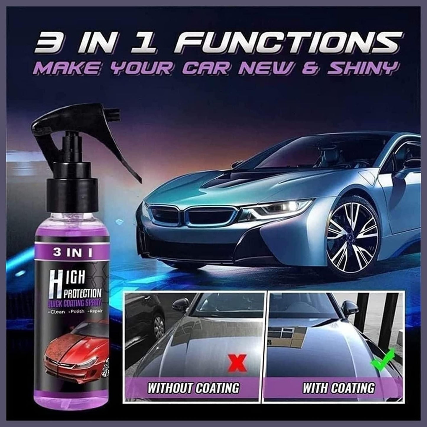 🔥🔥 3 in 1 High Protection Quick Car Ceramic Coating Spray 🔥🔥